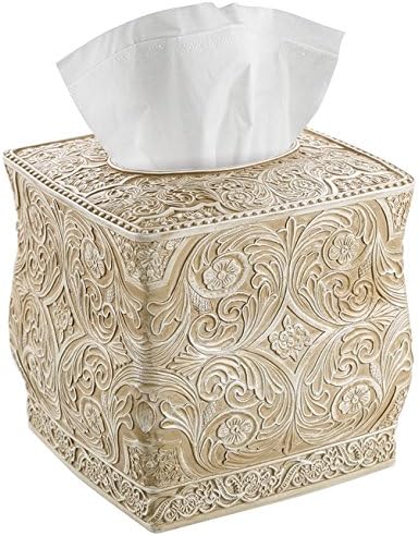 Creative Scents Victoria Beige Square Tissue Box Cover with Bottom Slider