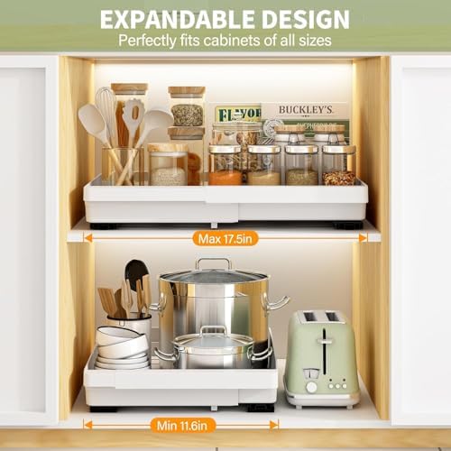 DOMNIU Pull Out Cabinet Organizers Expandable,White,16.9"Depth,4 Pack