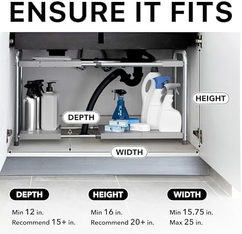Simple Houseware Under Sink 2-Tier Heavy Duty Expandable Organizer, Silver