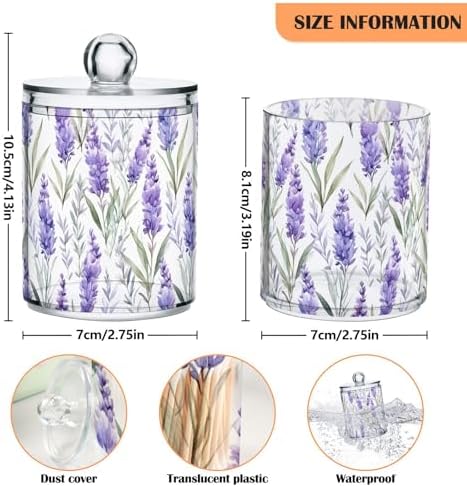 2 Pack Qtip Holder Dispenser With Lids, Watercolor Purple Lavender Plastic Storage Containers, Bathroom Canisters Organizer for Cotton Ball, Swab, Round Pads, Floss 21215316