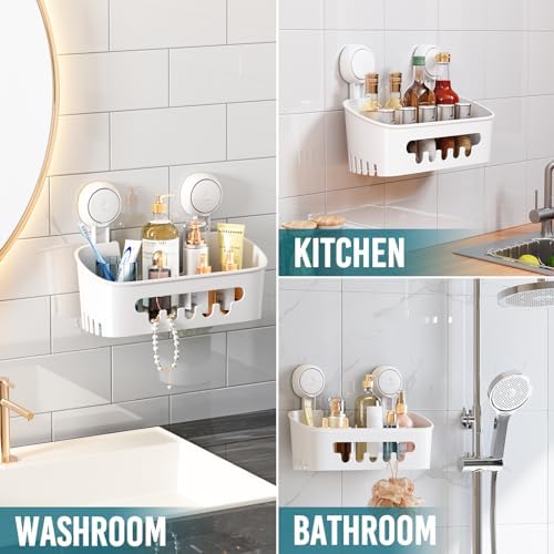TAILI Shower Caddy Suction Cup, Heavy Duty Bathroom Organizer, Removable Shelves for Inside Shower, Shampoo, Waterproof Suction Plastic Storage for Bathroom Accessories Holder, White