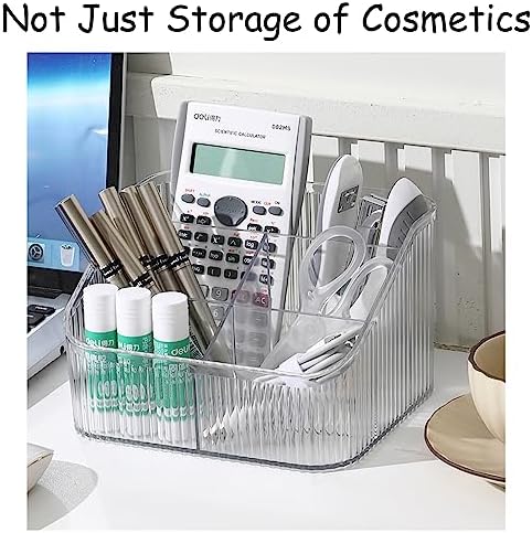 Makeup Organizer Cosmetics Storage Box, Large Capacity Make Up Brush Holder Organizer Vanity Accessories, Bathroom Countertops, Desk Storage Container, Cosmetic Display cases(White-L)