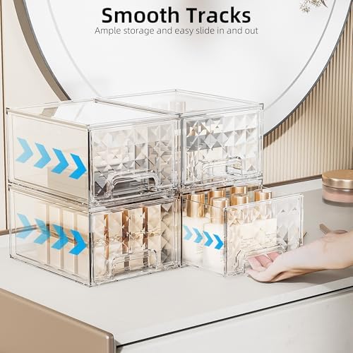 Delamu 2 Pack Stackable Storage Drawers organizer, Clear