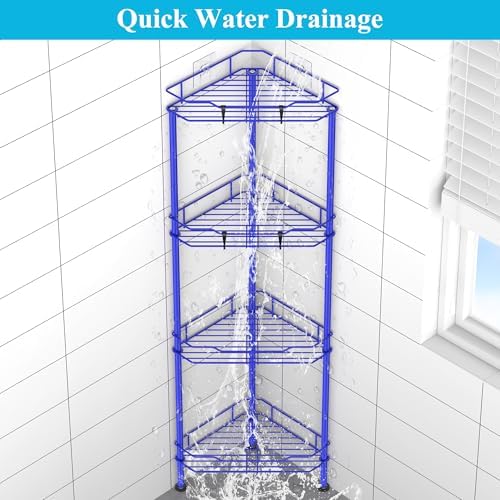 HuggieGems Metal Floor Standing Corner Shower Caddy, Dark Blue, 4 Tier