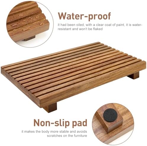 Acacia Wood Pedestal Stand Bathroom Tray Organizer Kitchen Counter Decor