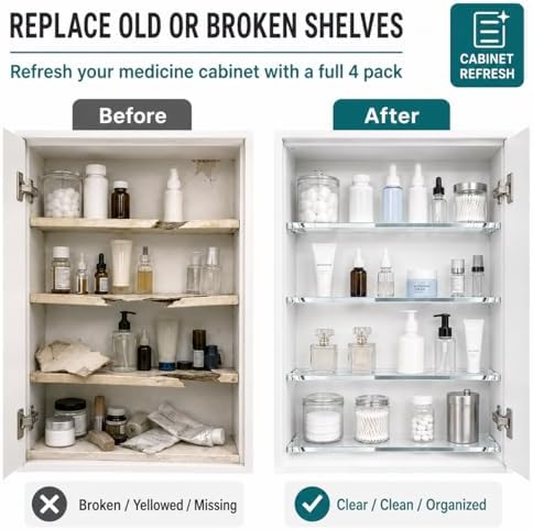 4 Pack 13.5 x 2.99 x 0.31 in Medicine Cabinet Replacement Shelves