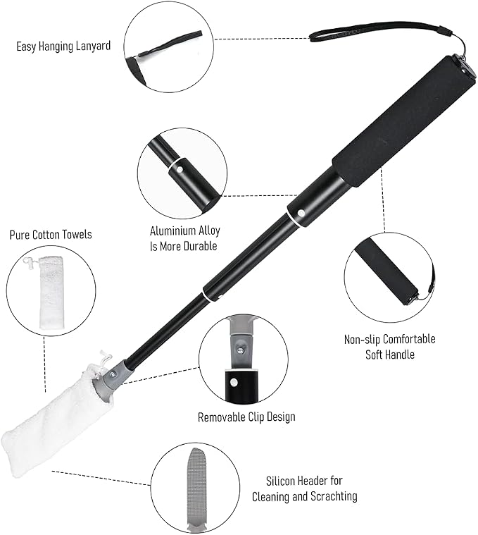 EASACE Toe Cleaning Brush, 13-32 inch Long Handle Foot Scrubber, 4 Reusable Covers, Lotion Applicator for Seniors