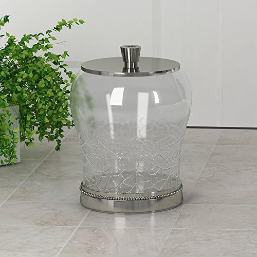 nu steel Container Coyote Qtip Dispenser Bathroom Vanity Storage Organiser, Canister, Apothecary Jar for Cotton Swabs, Rounds, Balls, Crackle Glass with Metal Trims (COY1H)