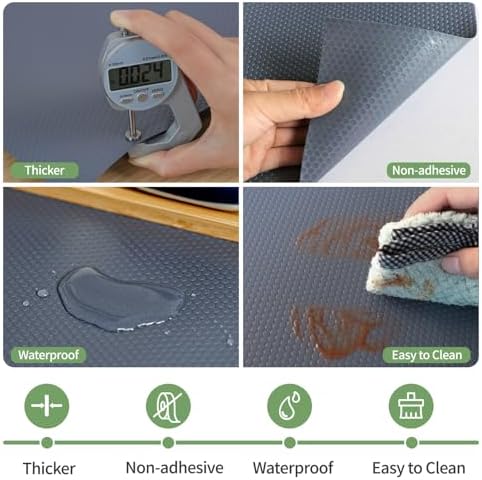 Shelf Liners 24 inch x 20 ft Kitchen Cabinets Liner Non-Stick Drawer Mats EVA Protector Shelving Cupboard Lining (Gray, 24 inch x 20 ft)
