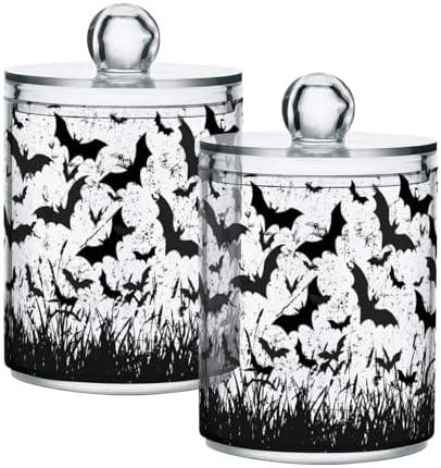Bats 4 Pack Plastic Qtips Holder Bathroom Organizer Canisters for Cotton Balls/Swabs/Pads/Floss,Plastic Apothecary Jars for Vanity