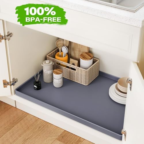 FLATO Waterproof Under Sink Mat, 34" x 19", Black