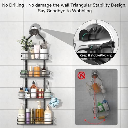 Shower Caddy Hanging Rustproof, 4 Tier Adjustable Hanging Shower Caddy Over Showerhead, No Drilling Handing Shower Racks for Bathroom Shampoo Soap Storage