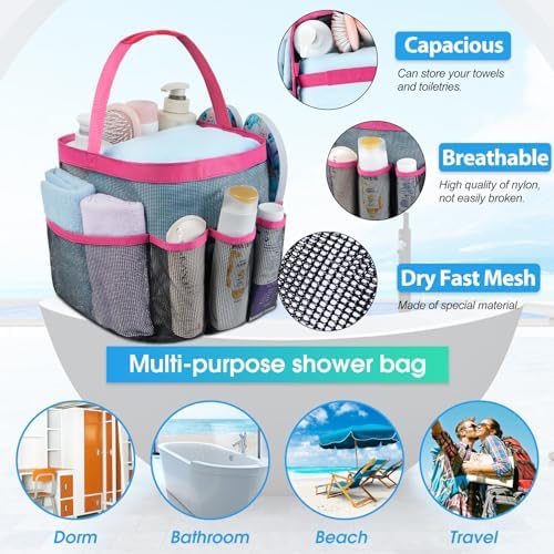 Mesh Shower Caddy Portable - 9 Pockets for College Dorm Room Essential