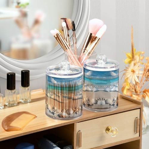 Mnsruu 4 Pack Qtip Holder Organizer Dispenser Various Shells Bathroom Storage Canister Cotton Ball Holder Bathroom Containers for Cotton Swabs/Pads/Floss