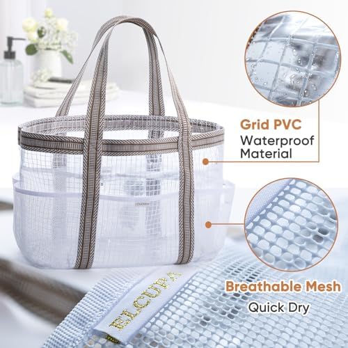 Large Mesh Shower Caddy – Portable ShowerTote with Waterproof Phone Pouch – Quick Dry Shower Bag with Separate Dry & Wet Zones for College Dorm, Gym, Beach Tote, Camping, Travel Essentials