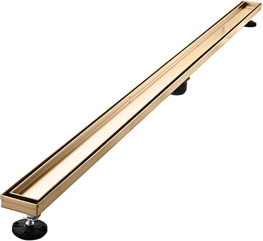 AVSIILE Linear Shower Floor Drain, Brushed Gold 60 Inch 304 Stainless Steel Bathroom Drains Kit, Rectangular Shower Trench Drain with Reversable Tile-in Pattern Drain Cover & Hair Catcher