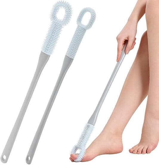 2 Pack Foot Brush in Shower, Extended Handle Foot Scrubber, Soft Rubber for Cleaning Dead Skin, Dense Foam Toe Cleaning with Hanging Storage,Scrub Brush for Senior, Pregnant, Men, Women(Blue)