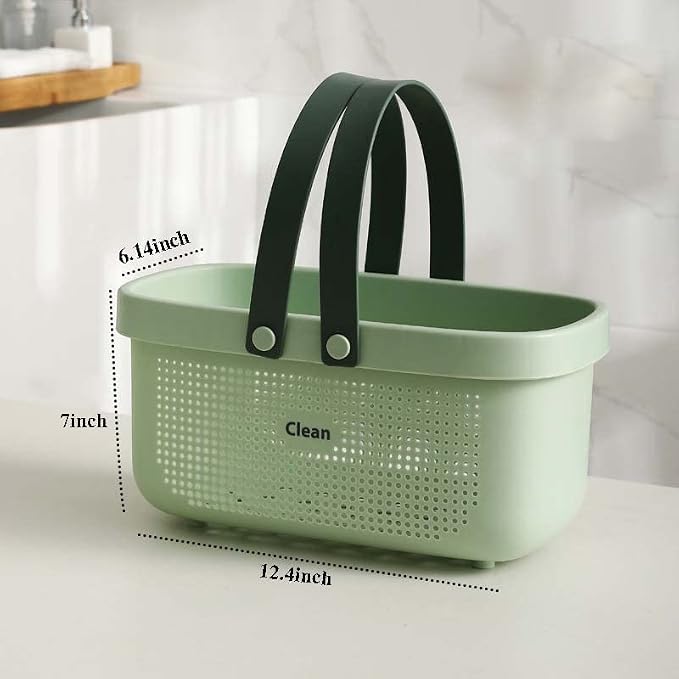 Medium Bathroom Caddy,Portable Shower Caddy Green,Plastic Bathroom Organizer Basket, Waterproof Shower Storage, Dries Quickly with Drainage Holes 12.4 * 6.14 * 7inch - Light Green