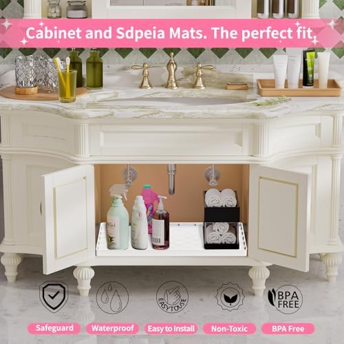 Sdpeia Under Sink Mat 25"×19" Waterproof Silicone Cabinet Liner & Sink Protector for Kitchen & Bathroom, Multi-Purpose Organizers Tray for Pets, Laundry, Cat Litter Mat, White