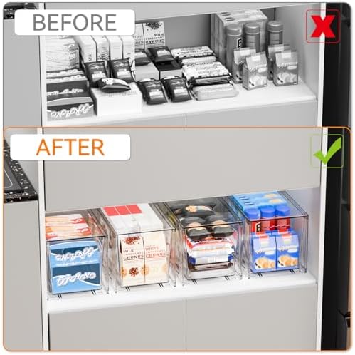 Yieach 4 Pack Large Stackable Storage Drawers,11″Deep Under Cabinet Organizer,Baby Bottle Organizer,Clear Stacking Pull Out Drawer,Acrylic Storage Containers Bins for Organizing Snack,Medicine,Makeup