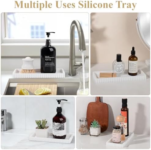 Silicone Bathroom Tray Small Vanity Tray Kitchen Counter Decor, White