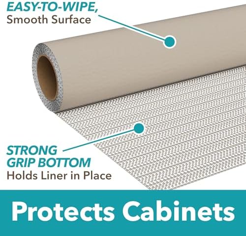 Smooth Top EasyLiner for Cabinets & Drawers, Easy to Install, Shelf Paper & Drawer Liner Non Adhesive, Non Slip Shelf Liner for Pantry, Kitchen Essentials, 12 in x 10 ft (6 Pack), 60 ft, Taupe Svelte