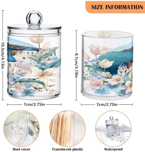 ALAZA 2 Pack Qtip Holder Lily Flower Greece, Cotton Swab Dispenser with Lid Bathroom Containers Canister Organizer Storage Jar