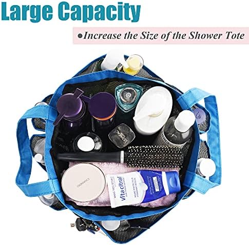 Mesh Shower Caddy Basket, 8 Large Pockets Quick Dry Shower Tote Bag, Portable Bathroom Caddy for College Dorm, Blue