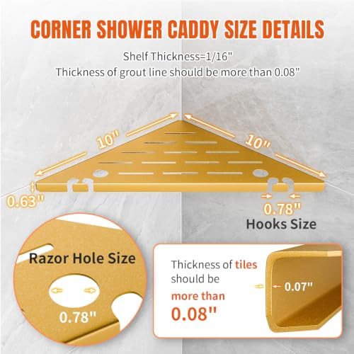Corner Shower Shelves with Razor Hole & Hooks, Shower Caddy Storage