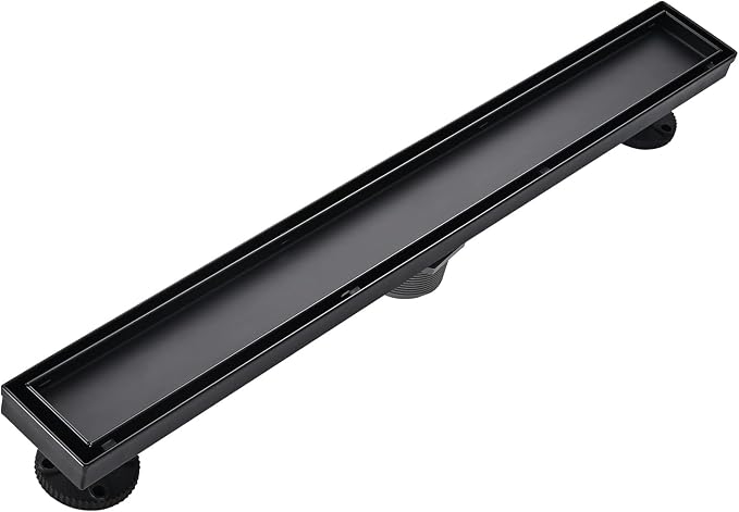 AVSIILE Linear Shower Floor Drain, Black 24 Inch 304 Stainless Steel Bathroom Drains Kit, Rectangular Shower Trench Drain with Reversable Tile-in Pattern Drain Cover & Hair Catcher