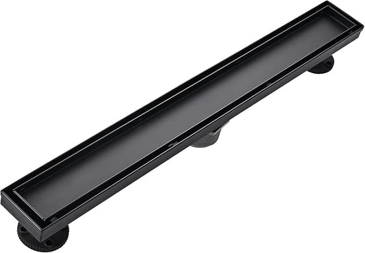 AVSIILE Linear Shower Floor Drain, Black 24 Inch 304 Stainless Steel Bathroom Drains Kit, Rectangular Shower Trench Drain with Reversable Tile-in Pattern Drain Cover & Hair Catcher