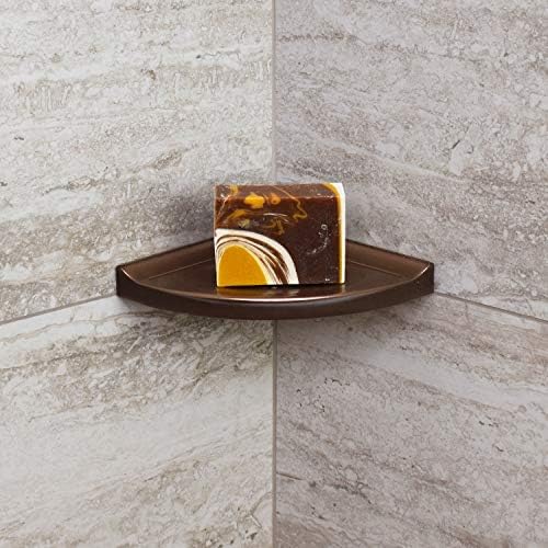 Questech 5" Shower Soap Dish Shelf for Inside Shower, Lugged for New Construction, Bath Organizer for Tiled Walls, Corner Soap Holder, Metro Lugged, Bronze Finish