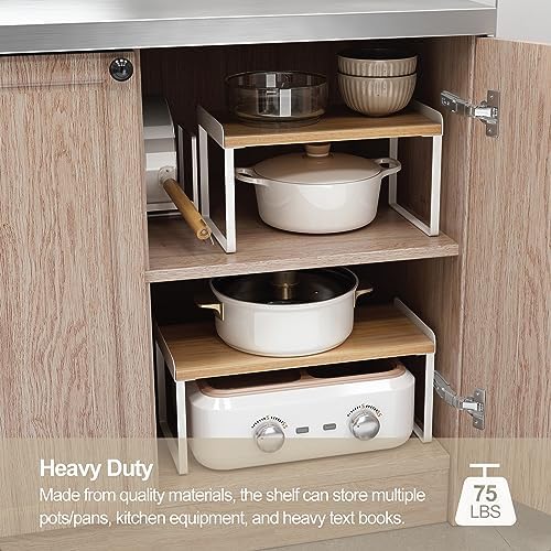 Mitus Stacking Wood Shelf Organizer, Counter Cabinet Storage Rack, Set of 2