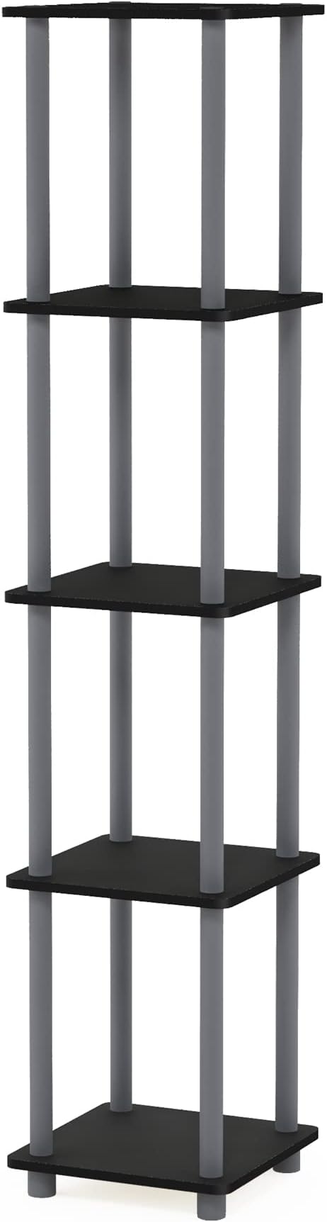 FURINNO Turn-N-Tube 5-Tier Corner Square Rack Display Shelf, Round, Black/Grey