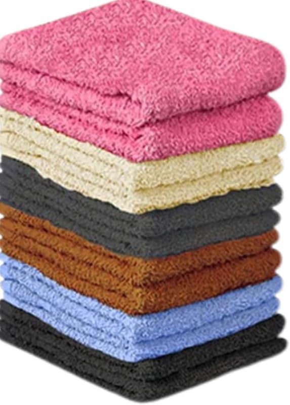 QUBA LINEN 100% Cotton Washcloth Set – Soft, Absorbent Face Towels for Bathroom & Gym Use – Reusable, Durable, Machine Washable Wash Cloths - Multi-Color, 12x12 Inches, Pack of 12