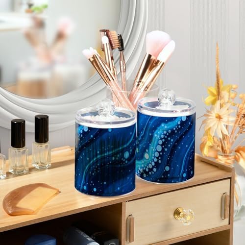 MNSRUU 4 Pack Qtip Holder Organizer Dispenser Navy Blue Marble Bathroom Containers Bathroom Vanity Storage Canister Apothecary Jars for Cotton Swabs/Pads/Floss