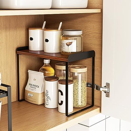 Mitus Stacking Wood Shelf Organizer, Counter Cabinet Storage Rack, 12 inch