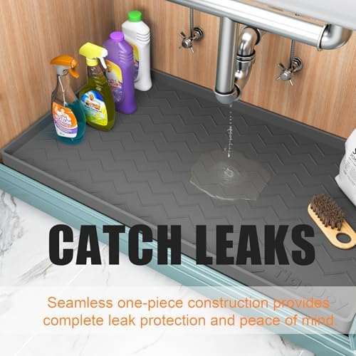 TigeJoy Under Sink Mats for Kitchen Waterproof 19" x 19", Cabinet Liner