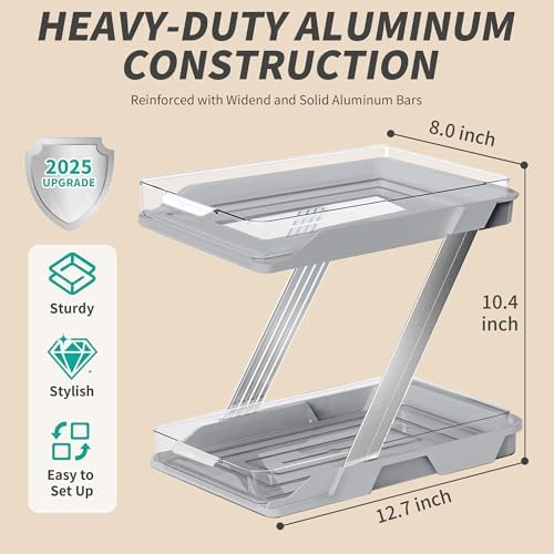2 Pack Bathroom Organizers and Storage - Multi-Purpose,2-Tier Clear Pull Out Organization for Bathroom,Under Sink,Kitchen,Vanity,Countertop,Cabinet,Pantry & Medicine Cabinet,Grey