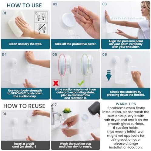 TAILI Shower Caddy Suction Cup Bathroom Organizer Shelf Frosted Clear