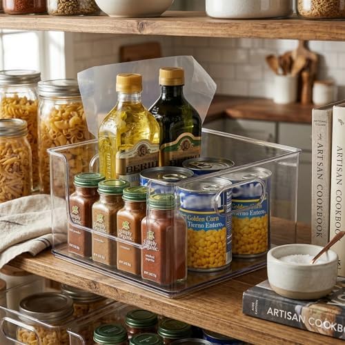 BINO | Stackable Plastic Storage Bins, Open-Front - Clear | THE CLARUS COLLECTION | Pantry Organizers and Storage Containers | Fridge Organizer Bins | Kitchen Cabinet Organizer | Medicine Cabinet Bin