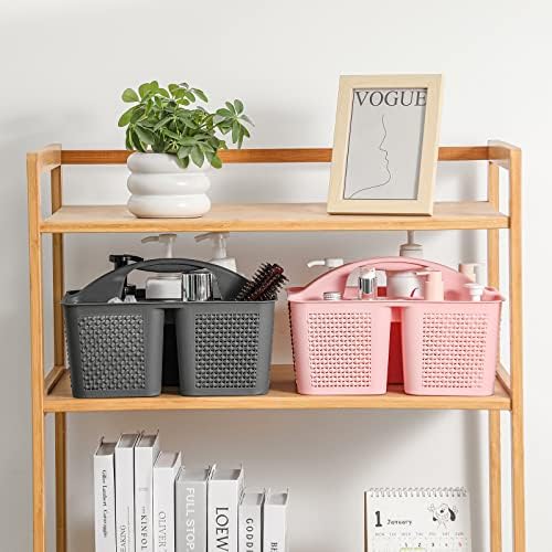 Plastic Portable Shower Caddy Basket with Handle, 3 Compartments, Dark Grey