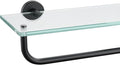 JQK Bathroom Glass Shelf, Shelf with 19 Inch Towel Bar Tempered Glass Shower Storage 20 by 5 inches, 304 Stainless Steel Matte Black Wall Mount, TGS100L20-PB