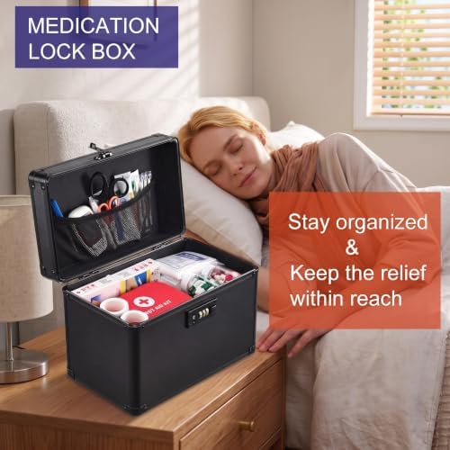 Medicine Lock Box with 3-Digit Combination Lock – Lockable Storage Box for Medication, Lock Box for Valuables,Locking Medicine Box for Home Travel Dorm, 12" x 7" x 8"