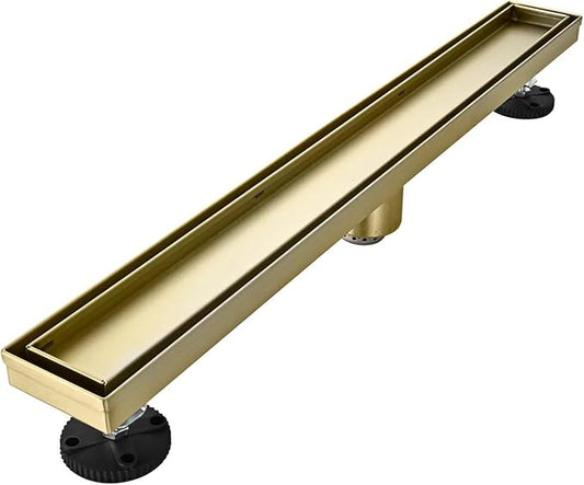 AVSIILE Linear Shower Floor Drain, Brushed Gold 30 Inch 304 Stainless Steel Bathroom Drains Kit, Rectangular Shower Trench Drain with Reversable Tile-in Pattern Drain Cover & Hair Catcher