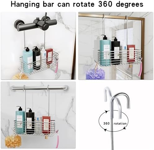 YQh hanging shower rack, bathroom storage rack, shampoo bracket, the back hook can be rotated, and can be hung on the faucet or Claw foot bathtubcross bar, 304 stainless steel rust proof and durable
