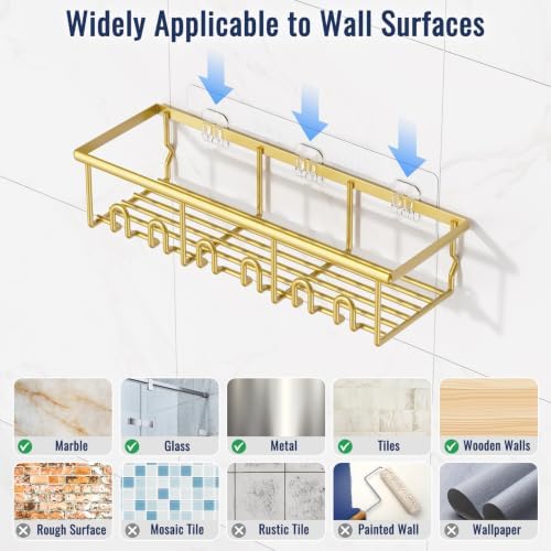 8 Pack Adhesive Large Capacity No-Drilling Shower Caddy, Gold