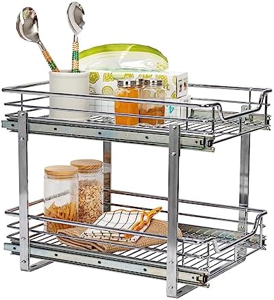 Household Essentials Chrome-Plated Steel Dual-Tier Slide-Out Organizer