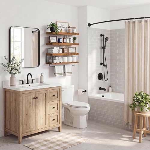 QEEIG Long Bathroom Floating Shelves Over Toilet (Brown, Set of 3, 23.6")