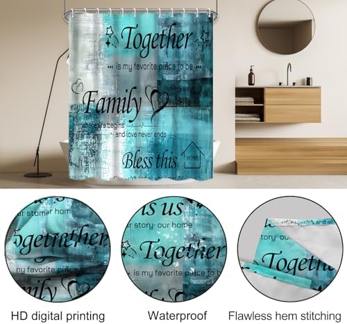 Lnond 4Pcs Shower Curtain Set with Toilet Lid Cover and Non-Slip Rugs for Bathroom,Turquoise Abstract Motivational Bathroom Sets with Shower Curtain and Rugs